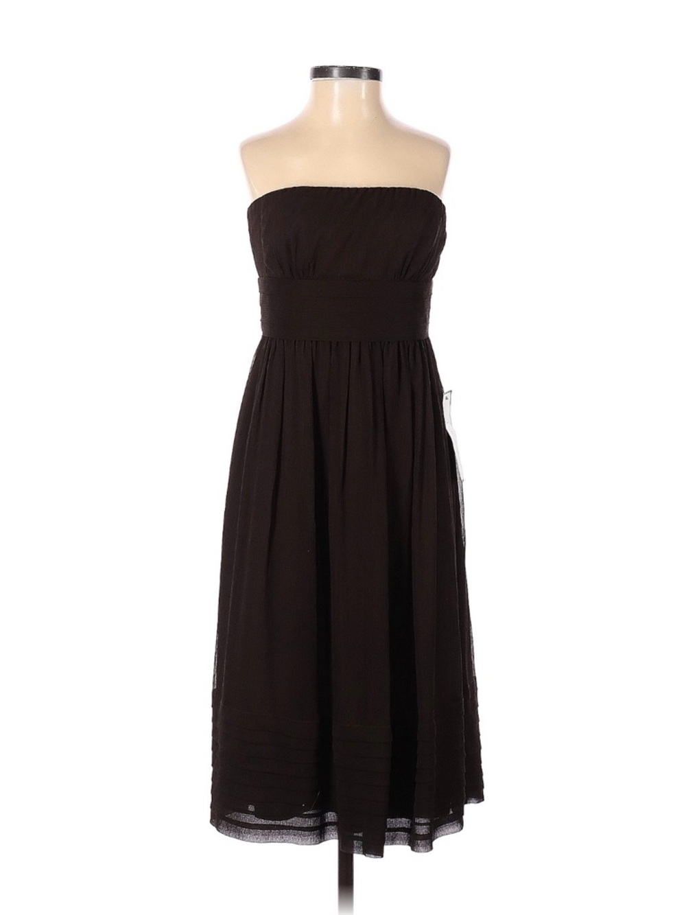 J. Crew Strapless Dark Brown Silk Dress w/Cummerbund Waistband & Pleat Hem-Sz 2